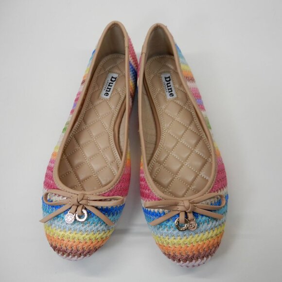 DUNE LONDON Hallo Ballet Flats Size 9 Tan Multi Stripe Charm Bow Detail NEW - Picture 3 of 12